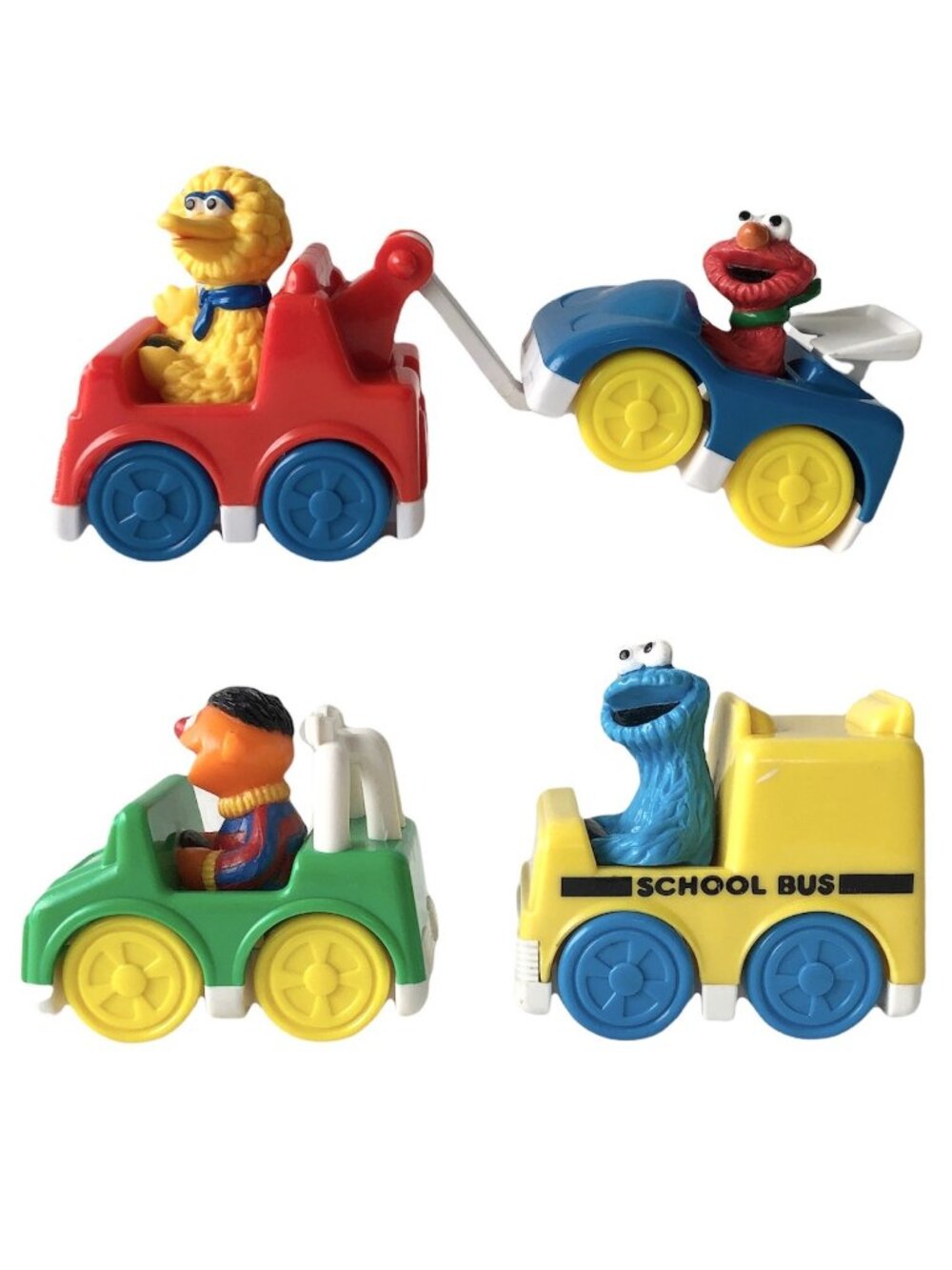 COMPLETE Vintage Set of 4 SESAME STREET Vehicles ~ Big Bird Cookie Monster Ernie